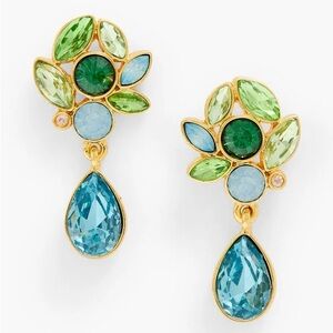 Talbots Sparkling Petal Drop Earrings Tudor Blue Multi Gold Tone